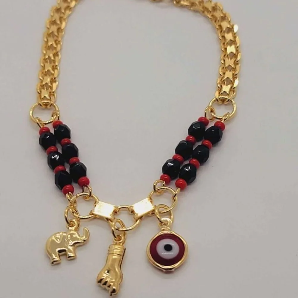 Brazilian 18k Gold Filled Red Evil Eye & Elephant Azabache Bracelet
